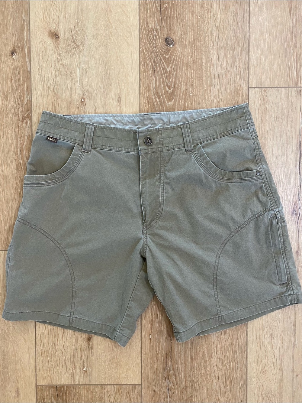 KUHL Renegade Hiking Utility Cargo Shorts Olive Outdoor Trail Gorpcore Size 34